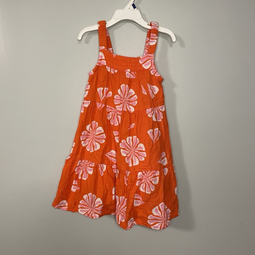 J Crew Crewcuts Girls Flower Gauze Tiered Orange Dress Size 6